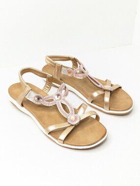 UBFEN Strappy Embellished Sandals Tan Pink Women's 12 (EU 42)